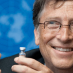 bill gates holding vial of vaccination