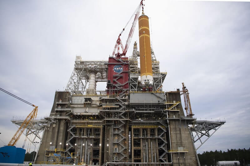space launch system (sls) rocket sitting on launch pad