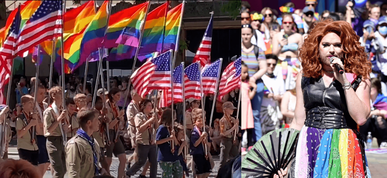 seattle area boy scout troup marching in seattle pride parade 2022