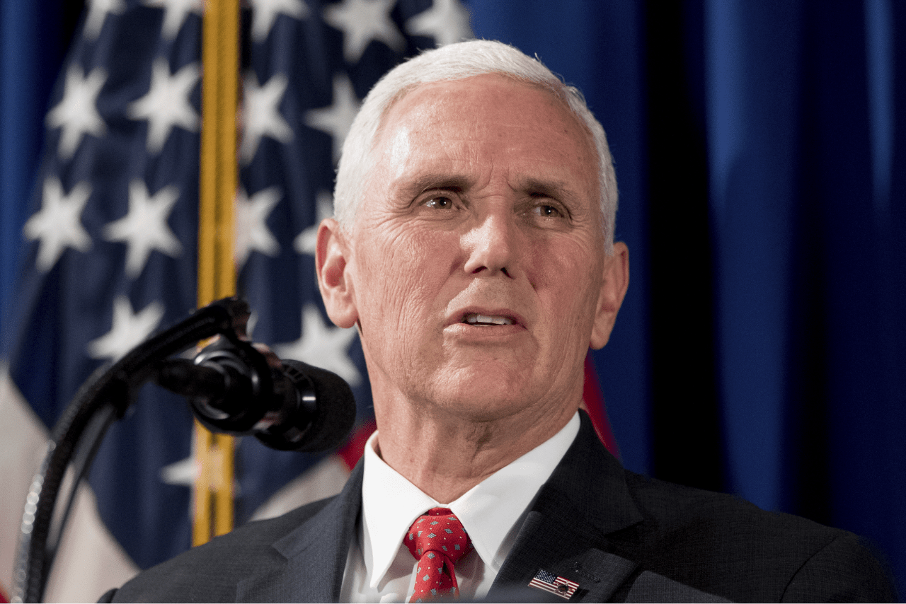 headshot of mike pence wearing a red tie
